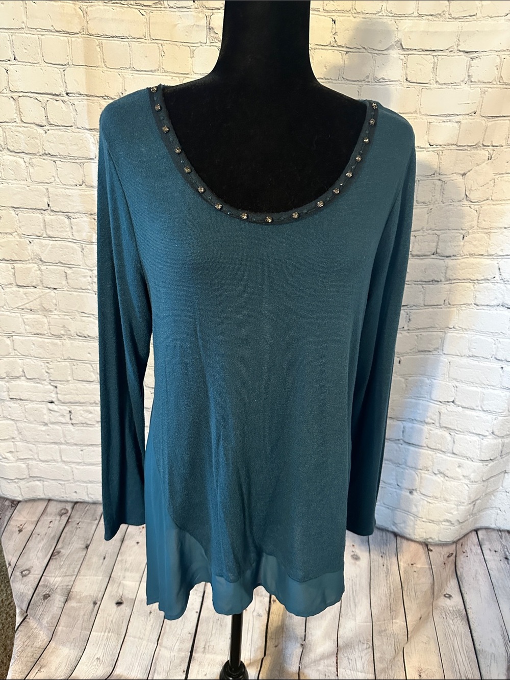 Simply Vera Vera Wang Teal Jewel-Trim Scoop Neck Tunic